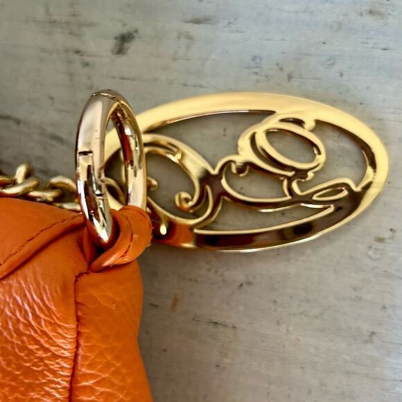 Onna Ehrlich pebbled orange leather handle hand bag colorful charm Tote Large - Picture 12 of 14